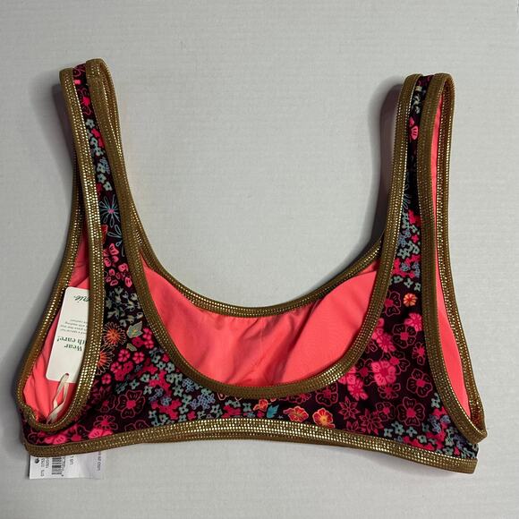 Lg NWT Aerie Floral Scoop Neck Bikini Top Gold Lined, Tropical Y2K Swim beach - Picture 2 of 5